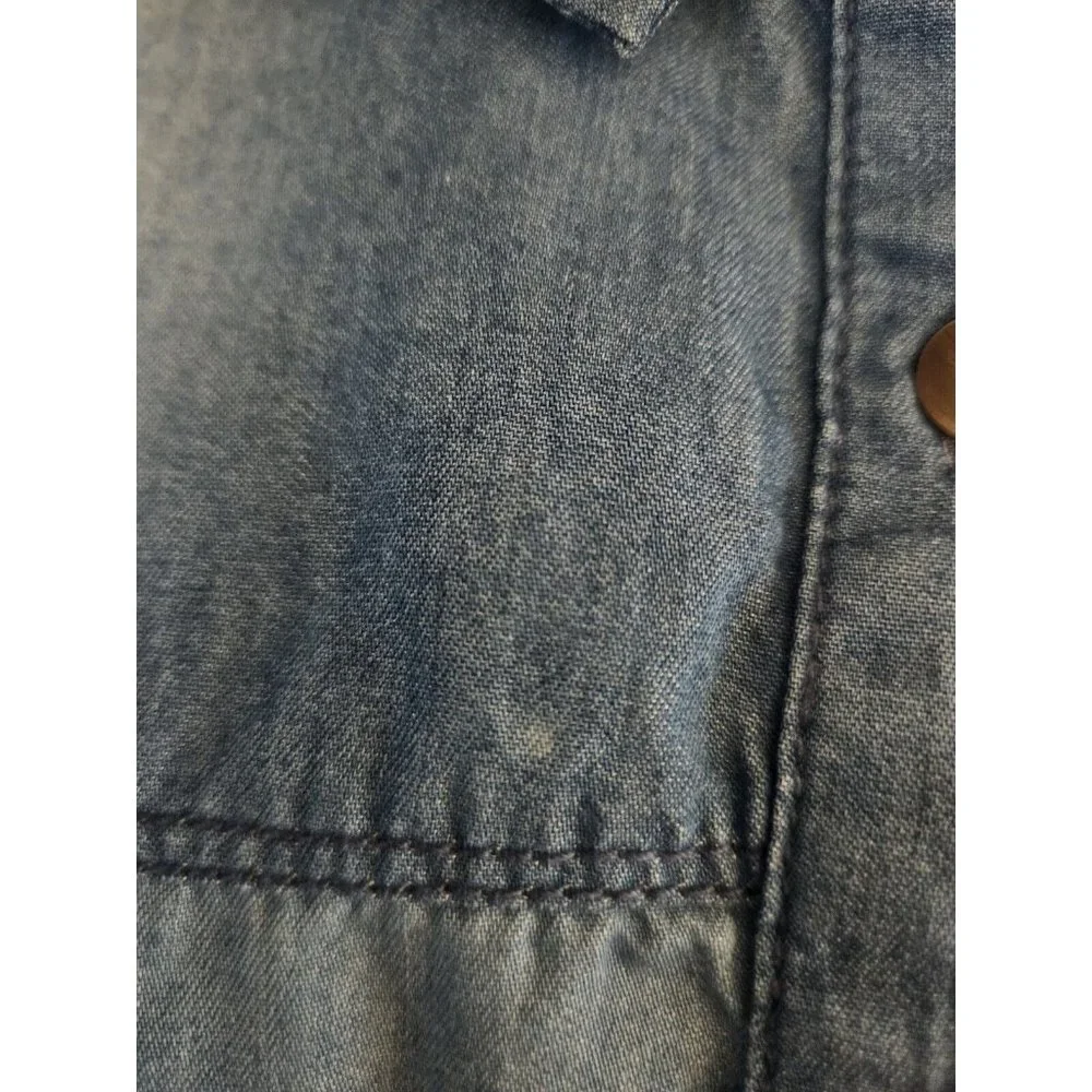 Anthropologie Pilcro Chambray Patchwork Top XS Denim Button Western Lyocell - Picture 7 of 7
